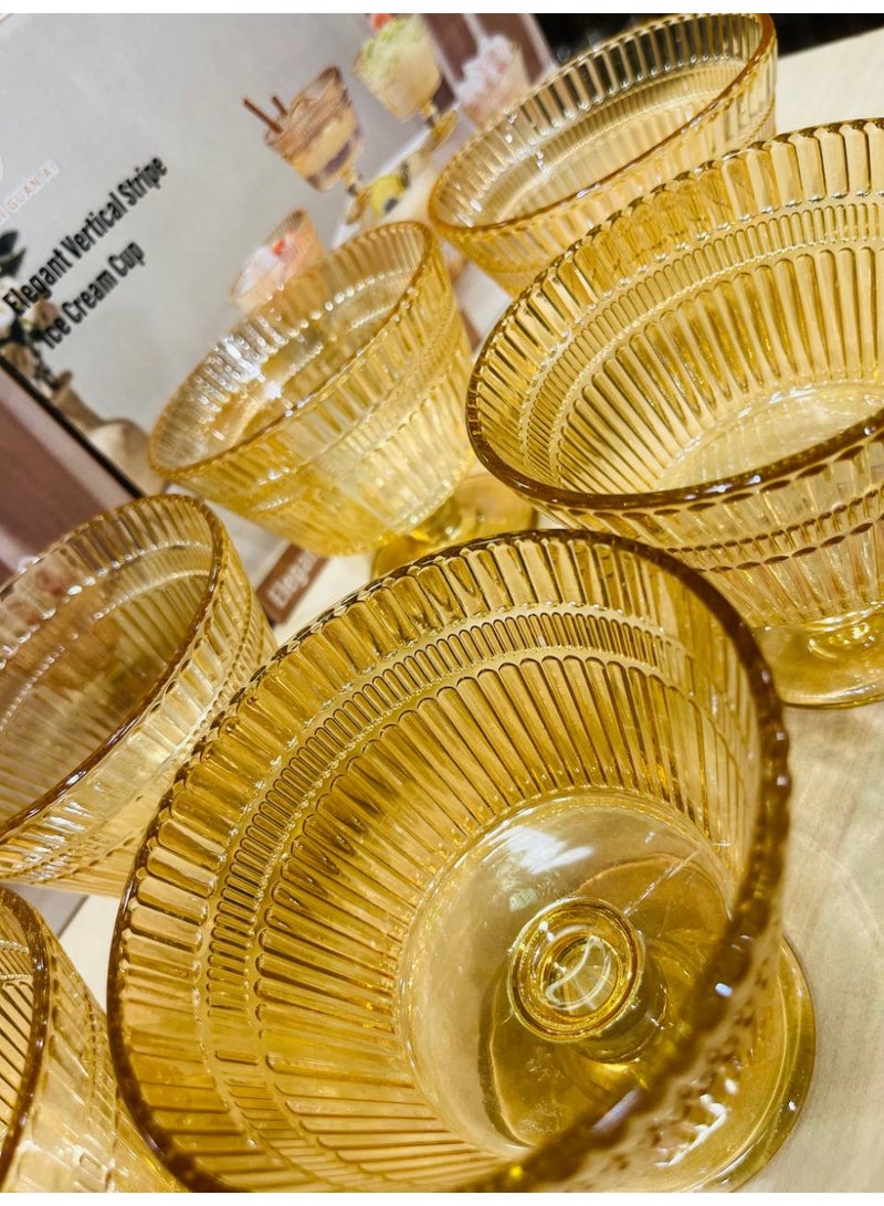 Striped Glass Ice Cream Cup Set - 6 Pieces - Image 2